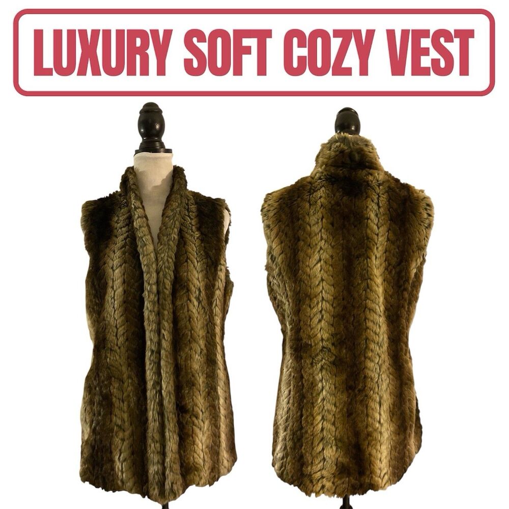 Luxury Faux Fur Vest Women’s Petite Large Brown Sleeveless Cozy Soft Jacket